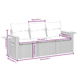 vidaXL Salon de jardin avec coussins 3 pcs gris résine tressée pas cher