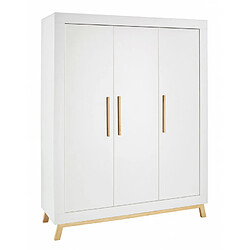 Schardt Armoire bébé 3 portes bois blanc et pieds hêtre clair Miami L 154 x H 195 x P 53 cm