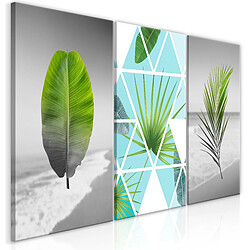 Decoshop26 Tableau toile de décoration murale impression premium en 3 parties sur châssis en bois motif Feuilles sur la plage 120x60 cm 11_0016007