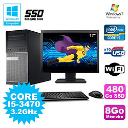 Lot PC Tour Dell 7010 I5-3470 3.2Ghz 8Go 480Go SSD DVD WIFI Win 7 + Ecran 17 · Occasion 