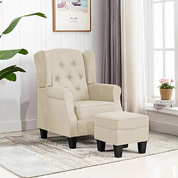 vidaXL Fauteuil avec repose-pied Crème Tissu