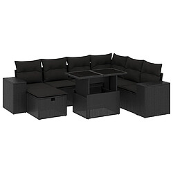 vidaXL Salon de jardin 8 pcs avec coussins noir résine tressée