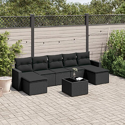 vidaXL Salon de jardin 8 pcs avec coussins noir résine tressée