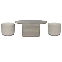 Pegane Set de table d'appoint en bois de manguier + 2 poufs en polyester coloris gris 