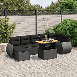 Maison Chic Ensemble Tables et chaises d'extérieur 8 pcs avec coussins,Salon de jardin noir résine tressée -GKD728747