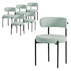 ML-Design Lot de 6 chaises de cuisine rond en tissu teddy vert avec dossier pied en acier