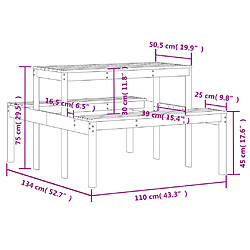 vidaXL Table de pique-nique cire marron 110x134x75 cm bois massif pin pas cher