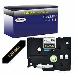 Ruban compatible pour Brother Ptouch Tze-344 - Texte doré sur fond noir - T3AZUR