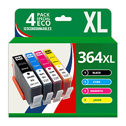 123CONSOMMABLES - 364XL - Pack 4 Cartouches d'encre Compatibles avec HP 364 364XL pour Officejet 4620 4610 4622 Deskjet 3070A 3520 3524 Photosmart 5520 5510 5511 5512 (1 Noir / 1 Cyan / 1 Magenta / 1 Jaune) 