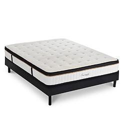 MAISON AUBERTIN Matelas Mémoire + Sommier Noir 140x200 Ensemble matelas à Mémoire de forme et Sommier en kit noir 140x200