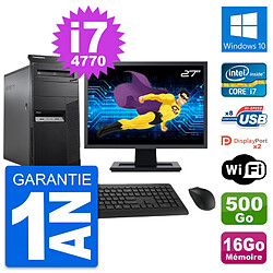 PC Tour Lenovo M83 Ecran 27" Intel i7-4770 RAM 16Go Disque 500Go Windows 10 Wifi - Occasion