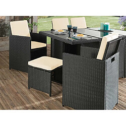 Bestmobilier Fira - Salon de jardin encastrable 10 places - en résine tressée - Noir avec coussins beiges + housse de protection