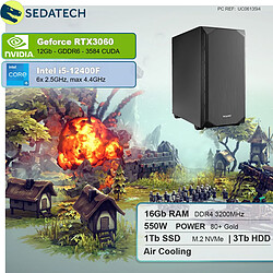 Sedatech PC Gaming • Intel i5-12400F • RTX3060 • 16 Go RAM • 1To SSD M.2 • 3To HDD • sans OS