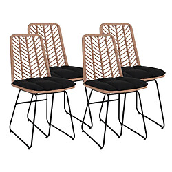 Lisa Design Forenza - lot de 4 chaises - effet rotin - bois et noir Forenza - lot de 4 chaises - effet rotin - bois et noir - Noir / Bois