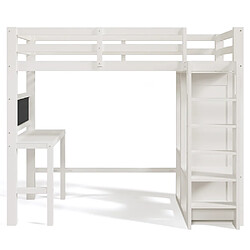 Acheter KOMHTOM Lit d'enfant surélevé avec bureau Armoire ouverte et étagères Lit d'enfant avec sommier à lattes et protection antichute Lit simple 90x200 cm -Blanc