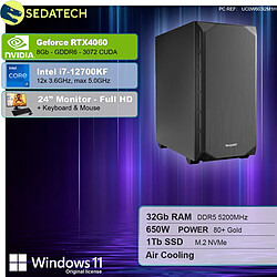 Sedatech Pack Workstation Silent • Intel i7-12700KF • RTX4060 • 32Go DDR5 • 1To SSD M.2 • Windows 11 • Moniteur 24"