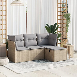 vidaXL Salon de jardin avec coussins 4pcs mélange beige résine tressée