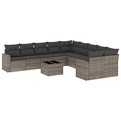 vidaXL Salon de jardin 11 pcs avec coussins gris résine tressée