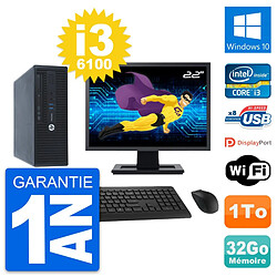 PC HP 400 G3 SFF Ecran 22" Intel i3-6100 RAM 32Go Disque 1To Windows 10 Wifi · Occasion 