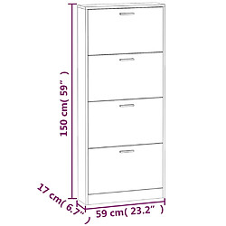 vidaXL Armoire à chaussures Noir 59x17x150 cm Bois d'ingénierie pas cher