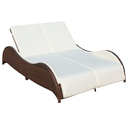 vidaXL Chaise longue double avec coussin Résine tressée Marron