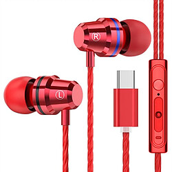 GUPBOO Écouteurs de type C Écouteurs intra-auriculaires dynamiques Écouteurs de basse Casque de jeu de sport en métal avec micro Musique filaire 