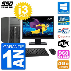 PC Tour HP 6300 CMT Ecran 22" Intel i3-2120 RAM 4Go SSD 960Go Windows 10 Wifi · Occasion 