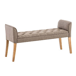 Decoshop26 Banc banquette capitonné en tissu taupe avec pieds en bois largeur 133cm BAN10011