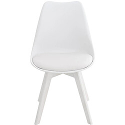 Decoshop26 Chaise de salle à manger x1 design scandinave en plastique et PVC blanc et pieds en bois blanc 10_0002274