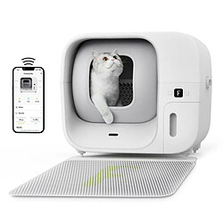 Furbulous Bac à litière automatique pour chat, avec contrôle par application, 60 L - Blanc Bac à litière pour chat autonettoyant et auto-emballant Furbulous, entretien plus intelligent avec contrôle par application, grande capacité de 60 L, nettoyage automatique, parfait pour les chats de grande taille et les familles multi-chats -Blanc