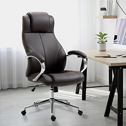 Decoshop26 Fauteuil de bureau sur roulettes avec accoudoirs forme ergonomique en véritable cuir marron et métal chromé 10_0002643