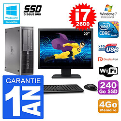 PC HP 6200 SFF Ecran 22" Intel i7-2600 RAM 4Go SSD 240Go Graveur DVD Wifi W7 - Occasion