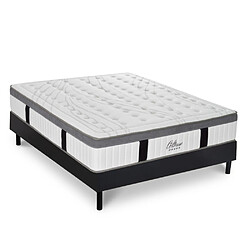 MAISON AUBERTIN Matelas Mémoire + Kit Bois Noir 140x190 Ensemble matelas à Mémoire de forme et Sommier en kit noir 140x190