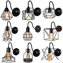 Universal Vin LED Lampe murale Loft de fusée de décélération Applique murale industrielle Noir E27 Fer Simple Abat-jour Cage Garde Applique murale Éclairage intérieur Pinces