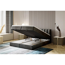 TRADA Lit adulte 180x200 cm CITY - avec matelas ressorts intégré, rangement et surmatelas - tissu velours – gris foncé