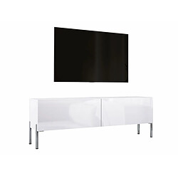 3XELIVING Meuble TV en couleur Blanc mat / Blanc brillant avec pieds droits en chrome, D: l : 140 cm, H : 52 cm, P : 32 cm