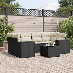 vidaXL Salon de jardin 7 pcs avec coussins noir résine tressée