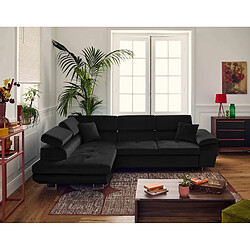 Bestmobilier Dimas - canapé d'angle gauche 5 places - convertible avec coffre et têtières réglables - en velours Dimas - canapé d'angle gauche 5 places - convertible avec coffre et têtières réglables - en velours - Noir