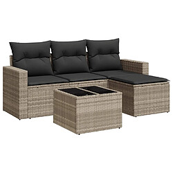 vidaXL Salon de jardin 5 pcs avec coussins gris clair résine tressée