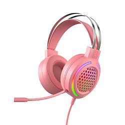 General Casque de jeu stéréo surround avec microphone, casque supra-auriculaire avec lumière LED RVB, doux et léger, micro antibruit, compatible avec PS4 PS5 Xbox PC Laptop(rose)