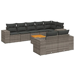 Maison Chic Ensemble Tables et chaises d'extérieur 9 pcs avec coussins,Salon de jardin gris résine tressée -GKD401174