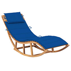 Helloshop26 Transat chaise longue bain de soleil lit de jardin terrasse meuble d'extérieur à bascule avec coussin bois de teck solide 02_0012950 