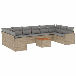 vidaXL Salon de jardin et coussins 11 pcs mélange beige résine tressée