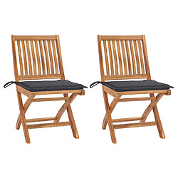 vidaXL Chaises de jardin lot de 2 et coussins anthracite Bois de teck