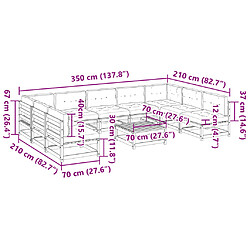 Acheter vidaXL Salon de jardin 10 pcs avec coussins bois de pin massif