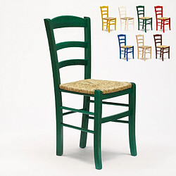 Ahd Amazing Home Design Chaise en bois et assise en paille pour salle à manger bar et restaurant Paesana, Couleur: Vert foncé