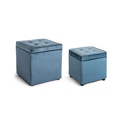 Webmarketpoint Lot de 2 poufs de rangement en velours bleu Bellville