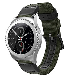 Wewoo Bracelet pour montre connectée en cuir et toile Samsung Gear S2 / Galaxy Active 42 mmtaille de la dragonne 135 + 96 mm vert armée 