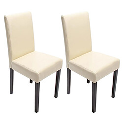 Mendler Lot de 2 chaises de salle à manger Littau ~ cuir, crème, pieds foncés