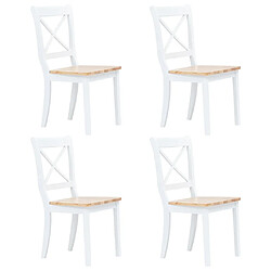 Decoshop26 Lot de 4 chaises de salle à manger cuisine blanc et bois clair bois d'hévéa massif CDS021235 